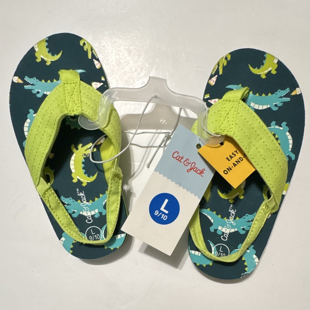 Cat & Jack Dinosaur Animal Print Flip-Flop Sandals Kids Green/Blue Size 9/10